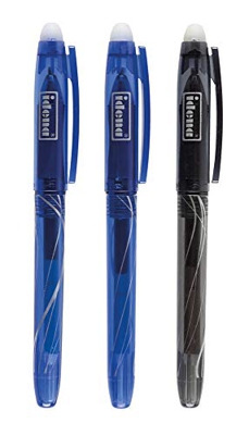 Idena 10085 – Bolígrafo roller borrable, 2 x Azul/1 x Negro