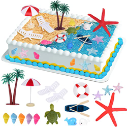 21 Piezas Decoraciones para Tarta de Playa Hawaiana, Toppers de Pastel de Palmera Verde, Decoración de Pastel de Hawaiana 3D para Cumpleaños de Tema d características