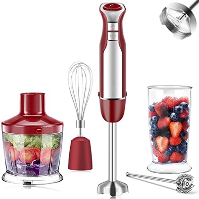 Batidora de Mano 800W, 5 en 1 Batidora Multifunción Profesional con 9 Velocidades y Turbo, 4 Hoja de Acero Inoxidable/Taza Medidora 600ml /Picadora 50
