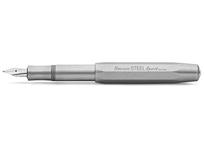 Kaweco Pluma estilográfica deportiva de acero inoxidable, tamaño M, tamaño mediano, tamaño M
