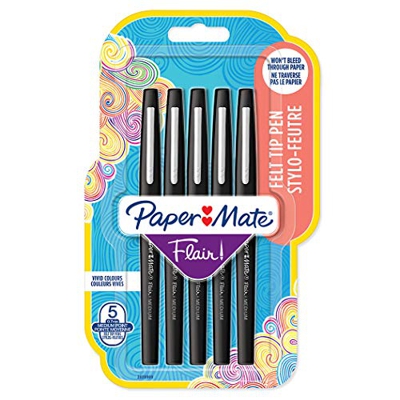 Paper Mate Flair rotulador, punta mediana de 0,7mm, negro, paquete de 5