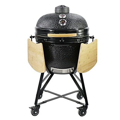 YNNI KAMADO TQ0C25BL XL - Parrilla de 25 pulgadas, color negro con chipfeeder, barbacoa, cerámica, huevo, ahumador, TQ0C25BL