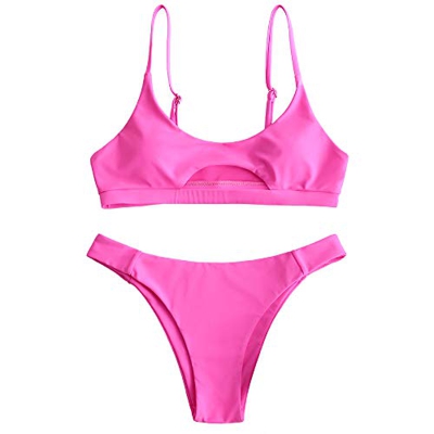 ZAFUL Juego de Bikini de Dos Piezas Bralette Wrap, Parte Superior de Bikini, Chaleco Hueco de Cintura Alta, Parte Inferior para Mujer