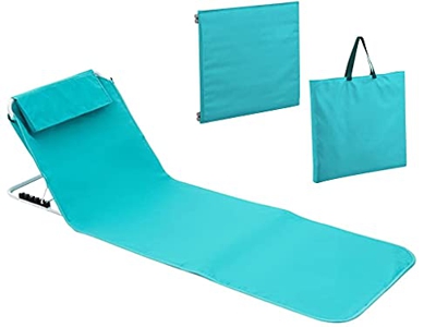 D-Rings Tumbona plegable para jardín o spa, carga pesada, para playa, con respaldo regulable sin niveles, las esterillas de playa y ahorro de espacio 