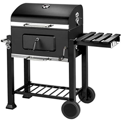 tectake Barbacoa de Carbón Vegetal, Parrilla de Mantenimiento de Calor, Estante Lateral Plegable, Termómetro Integrado, 2 Ruedas Grandes, Cajón de Cen en oferta