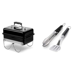 Weber 1131004 - Barbacoa Go-Anywhere Black Carbón + 6645 - Set De 2 Utensilios De Acero Inoxidable - Modelo Pequeño en oferta