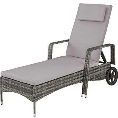 tectake 801041 Tumbona de ratán y Aluminio para jardín, Asiento de ratán sintético para terraza con Ruedas y Respaldo Ajustable, Mobiliario de Exterio