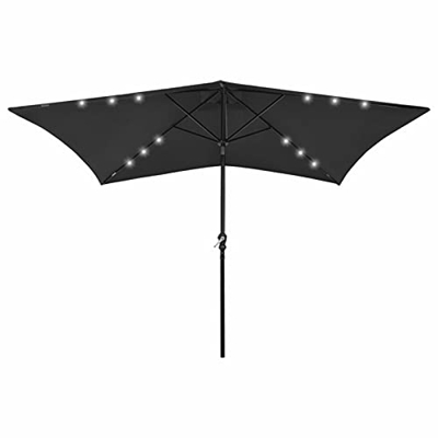 Susany Sombrilla con LED y Poste de Acero Sombrilla de Jardín Parasol Inclinable Jardín Terraza Playa Balcón Negro 2x3 m
