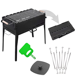 Carbón Vegetal Barbacoa Plegable de Acero (2 mm) Incluye Parrilla, 8 brochetas en oferta