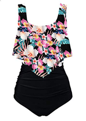 Aidotop Bañador para Mujer Top con Volantes Cintura Alta Traje de baño Trajes de baño de Dos Piezas Bikini Sets(3black Flower, 14-16(L)) características