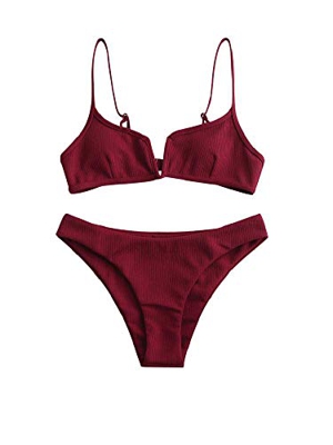 ZAFUL Bikini Set con Relleno Escote en V Tirantes Regulables Traje de Baño para Mujer 2019 (Granate, S (EU.36))