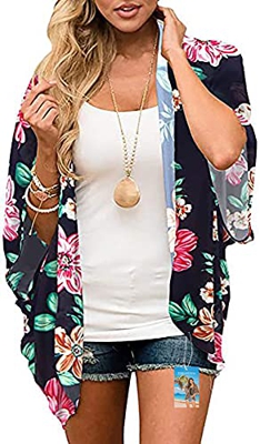 YULOONG para Mujer Cover Ups Gasa Estampado Floral Kimono Suelto Chal cárdigan Boho Verano Blusa Informal Top Sexy Playa Traje de baño Capas