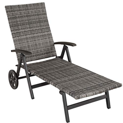 TecTake 800722 Tumbona Plegable de Jardín, Poliratán, Respaldo 5 Niveles, 194x75,5x57 cm, Ideal Patio Terreza Exterior (Gris | No. 403219) en oferta