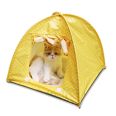 Xiaoyu gato plegable cachorros mascota tienda de campaña, para exterior/interior, antimosquitos, amarillo