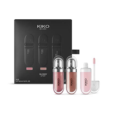 KIKO Milano Glossy Lip Set - Estuche De Maquillaje: 2 Brillos De Labios Hidratantes Y 1 Crema De Labios Perfeccionadora