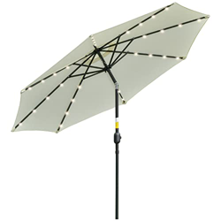 Outsunny Sombrilla de Jardín con 32 Luces LED Solares Ø265x233 cm Parasol Inclinable con Manivela y Poste de Acero para Terraza Patio Exterior Beige características