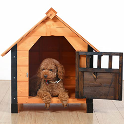 Casa de Perro de Madera, Villa de Casa de Perro pequeña de Madera a Prueba de Invierno para Exteriores con Puerta, Adecuada para Perros pequeños y Med precio