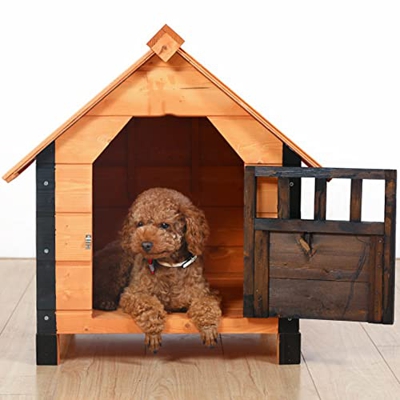 Casa de Perro de Madera, Villa de Casa de Perro pequeña de Madera a Prueba de Invierno para Exteriores con Puerta, Adecuada para Perros pequeños y Med