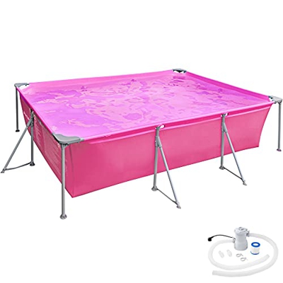 tectake 800932 Piscina Desmontable Rectangular, Swimming Pool, Tejido de PVC, Construcción Robusta, Filtro Depurador, 375 x 282 x 70 cm (Rosa)