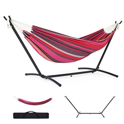 Mondeer Hamaca con Soporte, Hamaca de Camping al Aire Libre, Jardín, Hamaca de Tela Individual con Marco de Metal con Bolsa de Transporte Portátil y A características