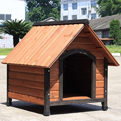 Casa de perro con aislamiento de madera para exteriores con almohadilla ajustable para los pies, caseta para mascotas resistente a la intemperie para 
