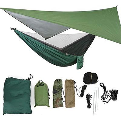 JULYKAI Hamaca mosquitera, Juego de hamacas portátil, 300 kg de Carga máxima, Suitbale para Viajar, Acampar, mochilero, Supervivencia(Toldo Verde Mili