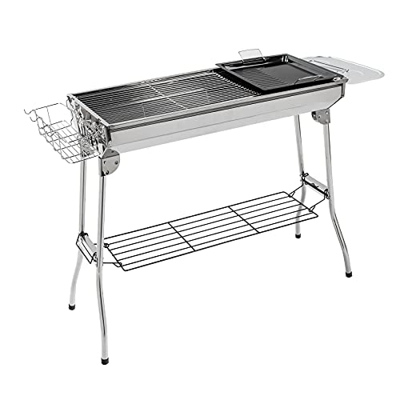 IKAYAA - Parrilla de barbacoa doméstica de acero inoxidable, gran portacarne de barbacoa, portátil, plegable al aire libre, con bolsa de almacenamient