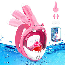 Mixtric Mascara Buceo Niño, Diseño de Hipopótamo 180°Mascara Snorkel de Cara Completa Panorámica, Snorkel Niño de Anti-vaho y Anti-Fugas Plegable, Mas precio