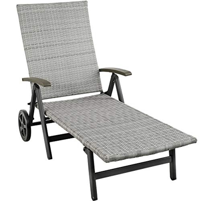 TecTake 800722 Tumbona Plegable de Jardín, Poliratán, Respaldo 5 Niveles, 194x75,5x57 cm, Ideal Patio Terreza Exterior (Gris Claro | No. 403746)