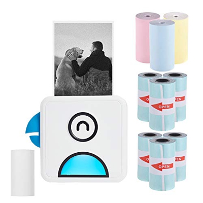 Bisofice mini impresora para movil,Impresora fotográfica térmica de bolsillo Poooli L1 200ppp Recibo inalámbrico BT portátil con 6rollos de papel térm