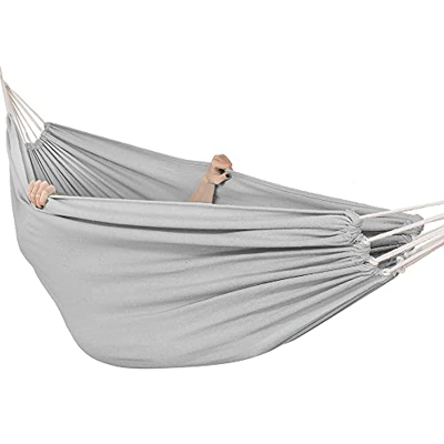 SPRINGOS Hamaca doble familiar con 2 cuerdas, para interior y exterior, brasileña, a rayas, hamaca para dos personas, de algodón, para relajación, jar