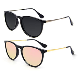 ANDOILT Gafas de Sol Polarizadas Vintage para Mujer Hombre Protección UV Lente Retro Redonda con Espejo Negro Marco Gris Lente Negro Marco Rosa Lente características