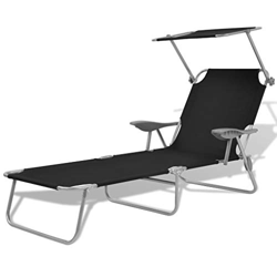 vidaXL Tumbona de Jardín Modelo con Toldo Negra Acero Hamaca Asiento de Patio en oferta