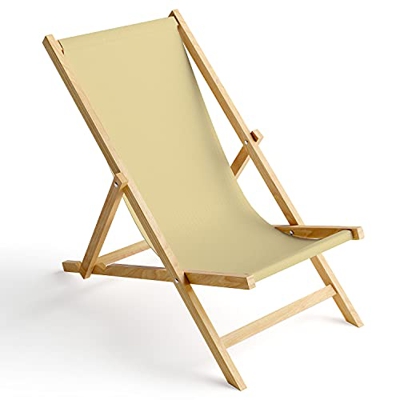 Ferocity Tumbona de Madera Plegable, Silla de Playa con Funda Intercambiable, diseño Beige Crudo 1 [119]