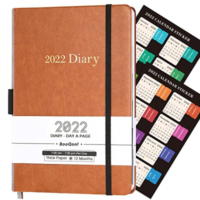 Agenda 2022 - Planificador Diario de Productividad de Enero de 2022 a diciembre de 2022, con Pestañas Mensuales, Bolsillo Interior, con Banda, 14,3 x 
