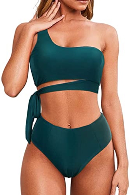 Rayson Trajes de Baño Mujer de 2 Piezas Bikini Push Up Bañador Talle Alto Control de Barriga Bandeau Push Up Solo Hombro Bikinis Brasileños Mujer