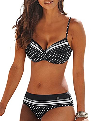 TOPLAZA Bikini Mujer Estampado a Lunares Top Push Up con Aros Braga Talle Bajo