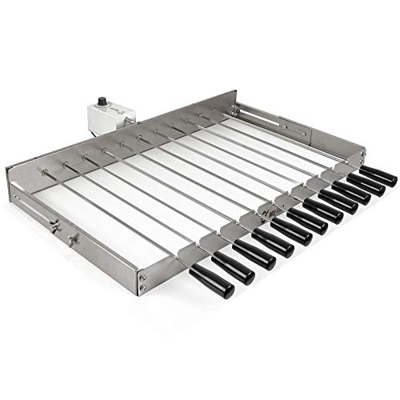 BBQ-TORO Pincho Giratorio con Motor I Acero Inoxidable I para 11 Pinchos I Altura Regulable 70 x 26-40 cm I con Enchufe y Cable USB