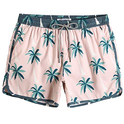 MaaMgic Bañador Hombre de Natación Secado Rápido Interior de Malla Pantalones Cortos d'Aire Vintage 80s 90s,Rosa Árbol de Coco Verde,S