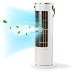 Ventilador Torre, Ventilador de Escritorio con 3 Velocidades, Temporizador 4H, Pulverización, Oscilación de 120°, Mini Enfriador de Aire Evaporativo c características