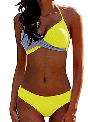 CheChury Bikinis Mujer 2021 Push Up Halter Bikini Traje de baño Acolchado Bra Tops y Braguitas Bikini Sets Talla Grande Bañador Vacaciones