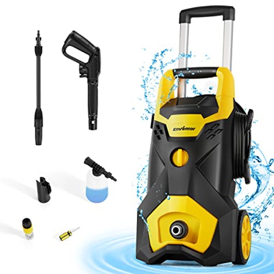 Hidrolimpiadora de Alta Presión, ENVENTOR 1800W Limpiadora A Presión Eléctrica Máx 135 Bares, Caudal Máx 540L/H, con Botella de Jabón de 450ML, Mangue