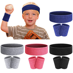 12 Piezas Set de Banda de Sudor de Cabeza Muñequeras para Niños Incluye 4 Diademas Cómodas de Entrenamiento Casual para Niños al Aire Libre y 4 Pares  características