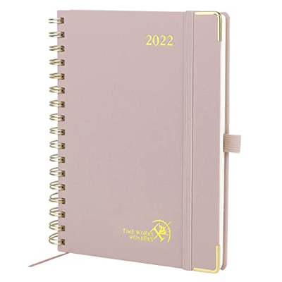 POPRUN Agenda 2022 Semana Vista 22,5 x 18,1 cm - con Páginas de Nota y Contacto, Tapa Dura - Rosa Claro