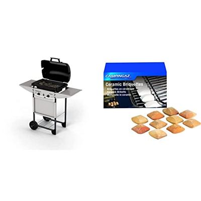 CAMPINGAZ Expert Plus Barbacoa Gas Piedra Volcanica, Parrilla Gas Con Dos Quemadores Compactos Y Quemador Lateral, 7 Kw De Potencia + 205636 - Briquet