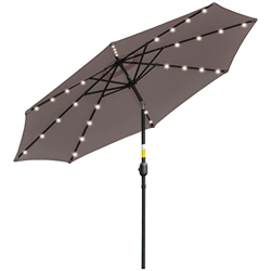 Outsunny Sombrilla de Jardín con 32 Luces LED Solares Ø265x233 cm Parasol Inclinable con Manivela y Poste de Acero para Terraza Patio Exterior Gris precio