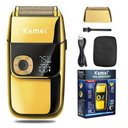 Kemei Afeitadora eléctrica de aluminio para hombres, recortadora de barba recargable de precisión inalámbrica, impermeable, USB, LED dispaly aluminio  en oferta