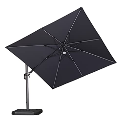PURPLE LEAF Sombrilla de jardín 3 x 3m con led parasol inclinable giratorio 360° con pedal, Outdoor Pool Garden Terrace, Gris precio