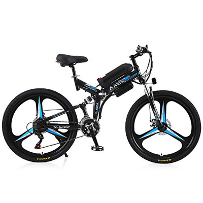 AKEZ 26'' Bicicleta Eléctrica Plegable para Adultos Hombres Mujeres Urbana Ebikes, Bici Electrica Montaña para Adultos Ebike con Batería Litio 36V 10A