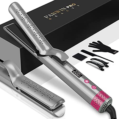 Plancha para el Pelo 2 en 1 PARWIN PRO BEAUTY Plancha para el Pelo y Rizador, con Tecnología de Peinado Cool Air de 360 °, 150-230 ℃, con Pantalla LED
